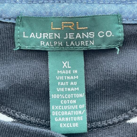 LRL Lauren Jeans Co. Womens XL Black/White 100% Cotton Fitted 3/4Sleeves Logo - Picture 3 of 6